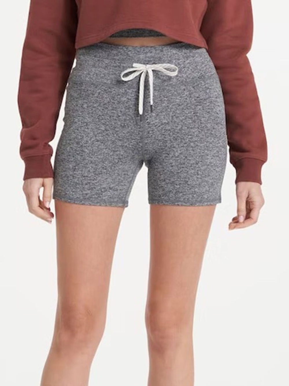 Vuori Heather Gray High-Rise Knit Drawstring Shorts